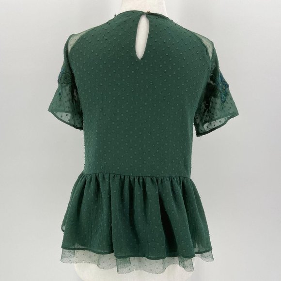 Zara Trafaluc Green Embroidered Flower Lace Blouse - Picture 4 of 5